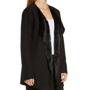 UGG Abriana Black Soft Jersey Shawl Collar Cardigan with Plush Fleece Lining